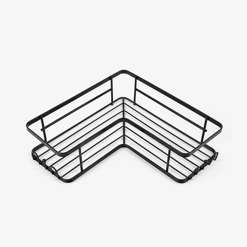 Čierna rohová sprcha Caddy na stenu z nehrdzavejúcej ocele