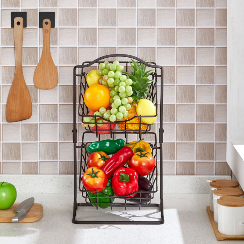 2-poschodový kovový košík na ovocie do kuchynskej linky