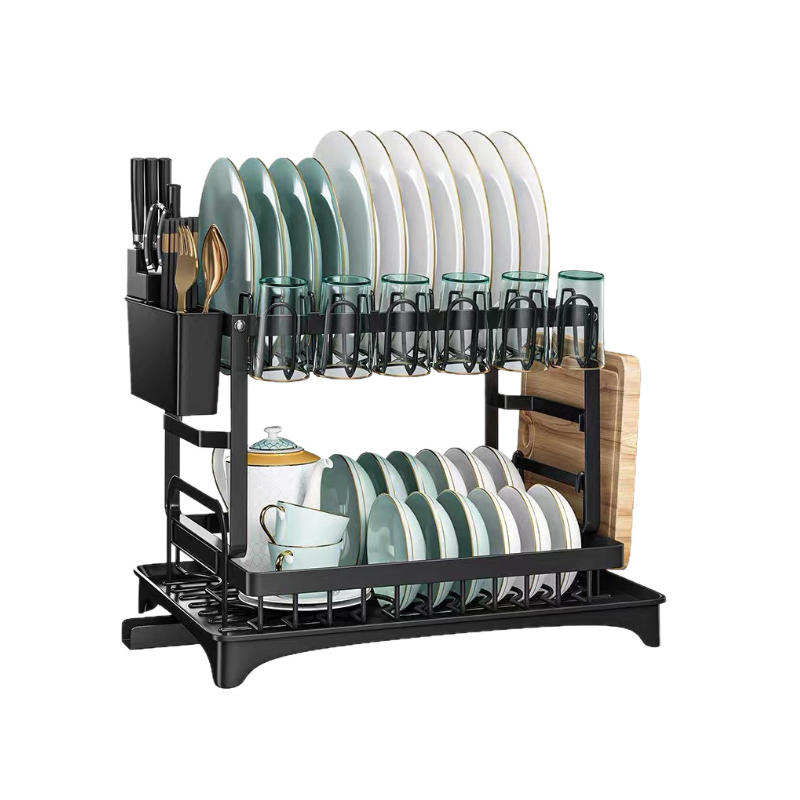 2-poschodový stojan na sušenie riadu z nehrdzavejúcej ocele s odkvapkávacou doskou